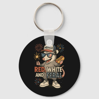 Rot Weiß Und Wild Feuerwerk Opossum 4. Juli Schlüsselanhänger