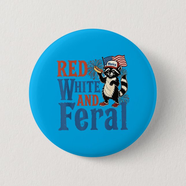 Rot Weiß Und Wild Lustiger Waschbär Amerika Vierte Button (Vorderseite)