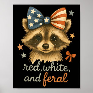 Rot Weiß Und Wilder Waschbär Lustiger Patriotische Poster
