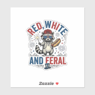 Rot Weiß und Wildes Patriotisches Waschbär-Shirt_1 Aufkleber