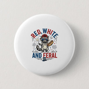 Rot Weiß und Wildes Patriotisches Waschbär-Shirt_1 Button