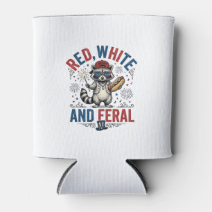 Rot Weiß und Wildes Patriotisches Waschbär-Shirt_1 Dosenkühler