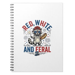 Rot Weiß und Wildes Patriotisches Waschbär-Shirt_1 Notizblock