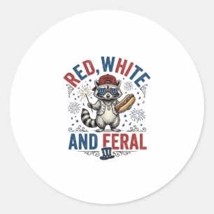 Rot Weiß und Wildes Patriotisches Waschbär-Shirt_1 Runder Aufkleber