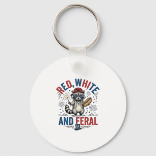 Rot Weiß und Wildes Patriotisches Waschbär-Shirt_1 Schlüsselanhänger