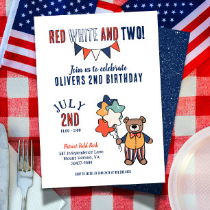 Rot, Weiß und zwei 2. Geburtstags-Party Einladung