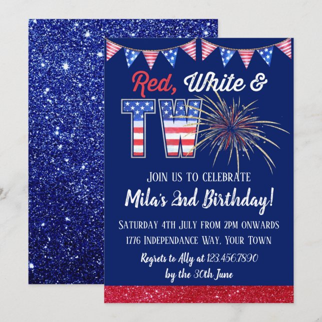 Rot weiß und zwei Amerikanische Unabhängigkeitstag Einladung (Vorne/Hinten)