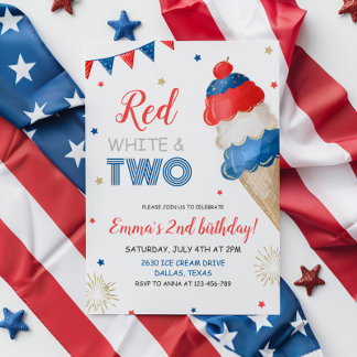 Rot weiß und zwei Geburtstage Einladung
