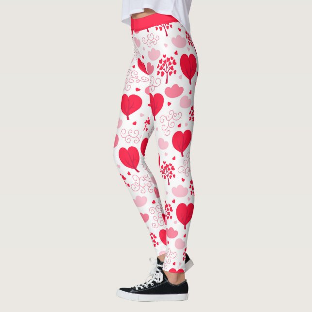 Rot-Weiß-Valentiner Baumstruktur Herz-Muster Leggings (Links)