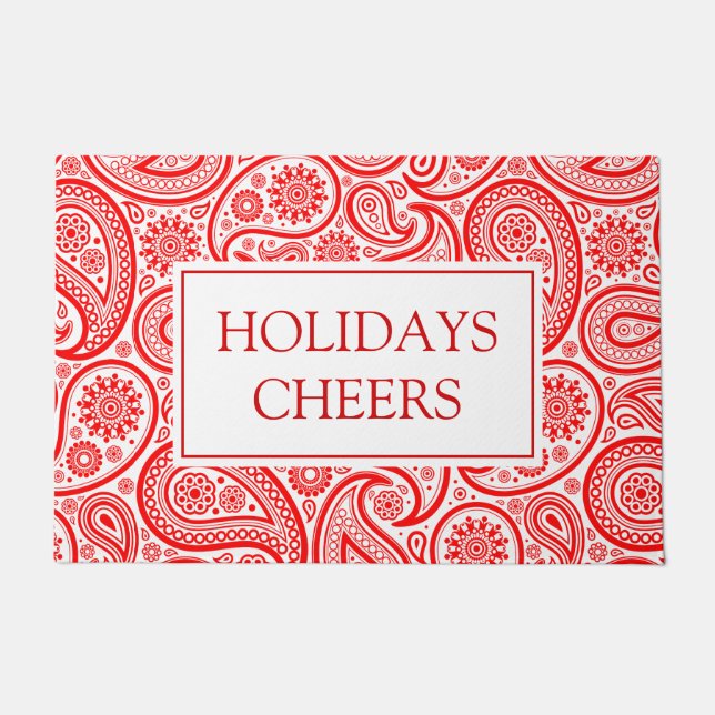 Rot-Weiß-Vintage Paisley-Muster Fußmatte (Vorderseite)