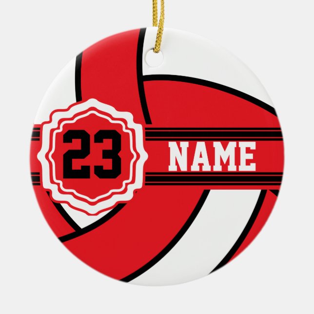 Rot-Weiß-Volleyball mit DIY-Text Keramik Ornament (Vorne)