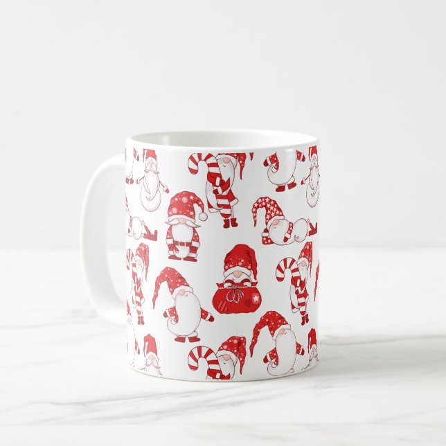 Rot-Weiß-Weihnachts-Gnom-Muster Kaffeetasse (Vorderseite Links)