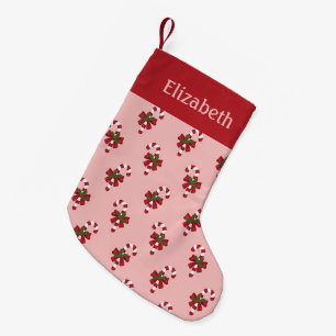 Rot-Weiß-Weihnachts-Zuckerstangen-Muster auf Rosa Kleiner Weihnachtsstrumpf