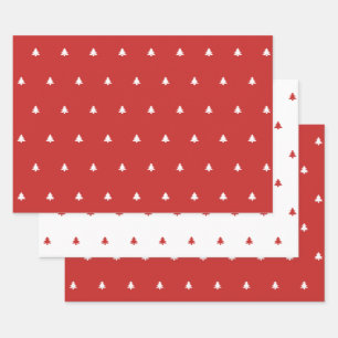Rot/Weiß Weihnachtsbaum Einfaches Symbol Muster Geschenkpapier Set