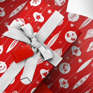Rot-Weiß-Weihnachtsbaumkugel-Ornament-Muster Geschenkpapier