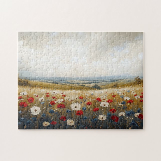 Rot-Weiß-Wildblumen und Blau Puzzle (Horizontal)