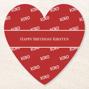 Rot Weiß XOXO Liebe Geburtstag Untersetzer