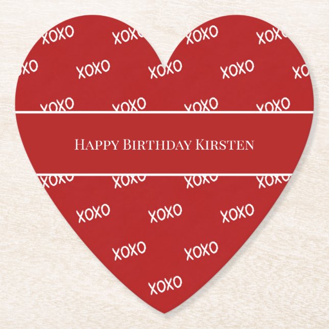 Rot Weiß XOXO Liebe Geburtstag Untersetzer (Vorderseite)