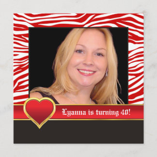 Rot, weiß zebra & herz 40. Geburtstag Foto Einladung