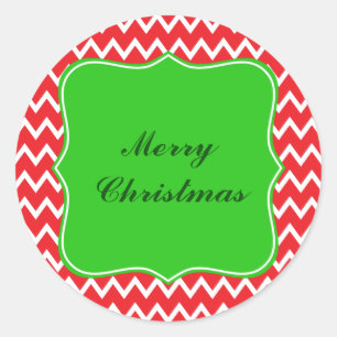 Rot-Weiß-Zickzack Muster mit Grünen Weihnachten Runder Aufkleber
