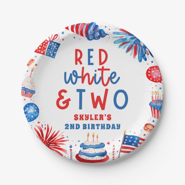 Rot, Weiß & Zwei 4. Juli 2010 Party Pappteller (Vorderseite)