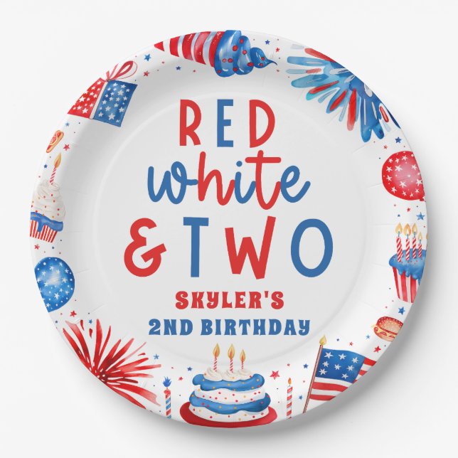 Rot, Weiß & Zwei 4. Juli 2010 Party Pappteller (Vorderseite)