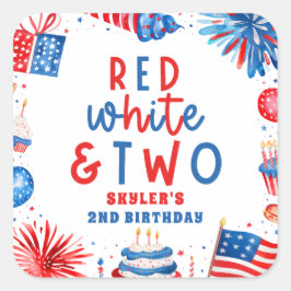 Rot, Weiß & Zwei 4. Juli 2010 Party Quadratischer Aufkleber