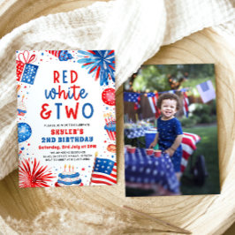 Rot, Weiß & Zwei 4. Juli 2. Foto Geburtstagsparty Einladung