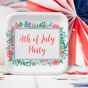 Rot Weiße Blaue Blumen 4. Juli Party Patriotisch Pappteller