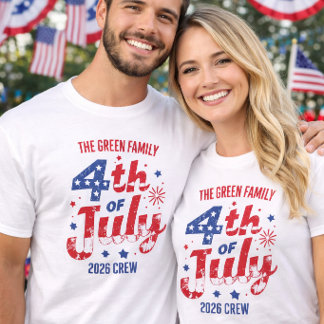 Rot Weiße Blaue Feuerwerk 4. Juli Familie Crew T-Shirt