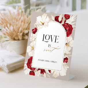 Rot-weiße Blumen Hochzeit Liebe ist süß Sockelschild