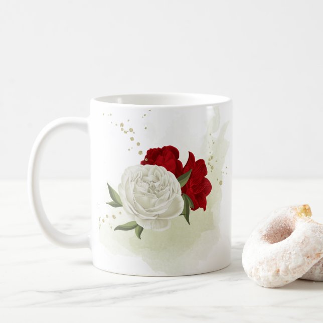 Rot-weiße Blumengrün Kaffeetasse (Mit Donut)