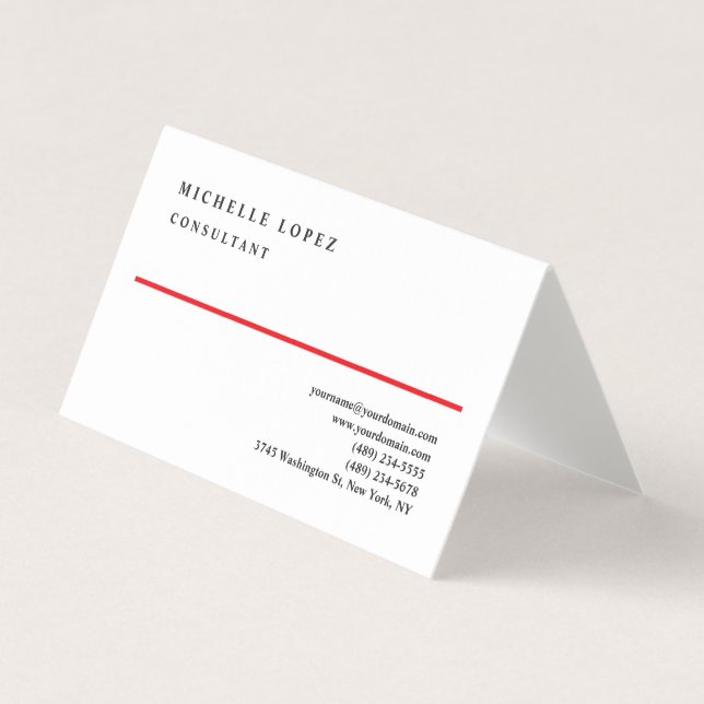 Rot Weiße Elegante Schlichte Professionelle Leinen Visitenkarten (Vorderseite)