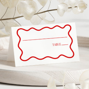 Rot Weiße Elegante Wellenförmige Rand Hochzeit Platzkarte