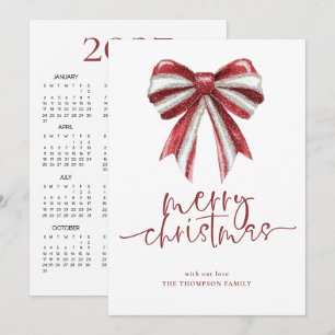 Rot-Weiße Glitzer-Schleife 2027 Kalender Weihnacht Feiertagskarte