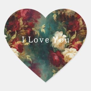 Rot Weiße Grüne Blumen Herz-Aufkleber