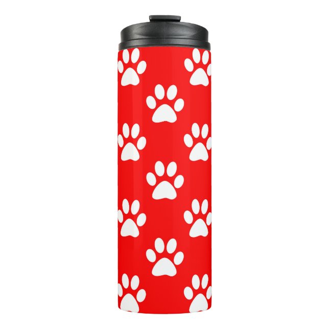 Rot-weiße Pfotenmuster Thermosbecher (Vorderseite)