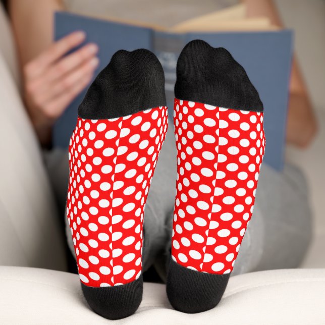 Rot-Weiße Polka-Punkte minimalistisch Socken (Unterseite)