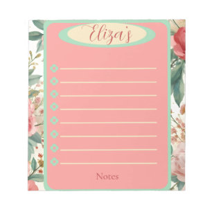 Rot & Weiße Rosen Frühlingsflorales Vintage-Notizb Notizblock