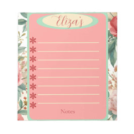Rot & Weiße Rosen Frühlingsflorales Vintage-Notizb Notizblock