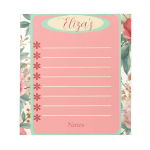 Rot & Weiße Rosen Frühlingsflorales Vintage-Notizb Notizblock