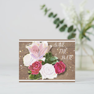 Rot-weiße Rosen im Shabby-Chic-Stil Ankündigungspostkarte