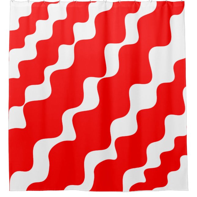 Rot-weiße Slangerwellen Duschvorhang (Vorderseite)