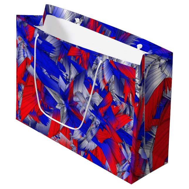Rot Weiße und Blaue Sterne Große Geschenktüte (Vorderseite Schrägansicht)