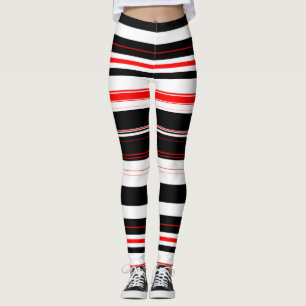 Rot-weiße und schwarze horizontale Streifen Leggings