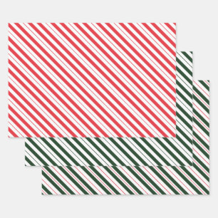 Rot-weiße und weiße Candy Cane Diagonale Streifen Geschenkpapier Set
