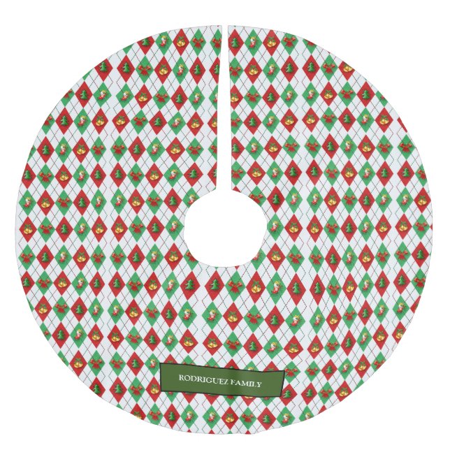 Rot-weiße Weihnachtsmuster Monogramm-Bezeichnung Polyester Weihnachtsbaumdecke (Vorderseite)