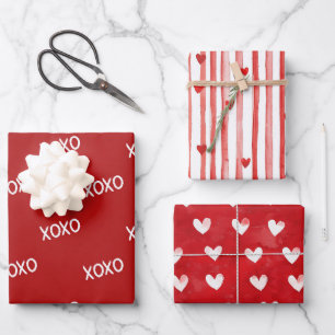 Rot Weiße XOXO Herzen Streifen Geschenkpapier Set