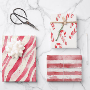 Rot Weiße Zuckerstangen Streifen Weihnachten Geschenkpapier Set