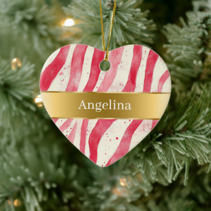 Rot Weiße Zuckerstreifen Goldenes Band Weihnachten Keramik Ornament